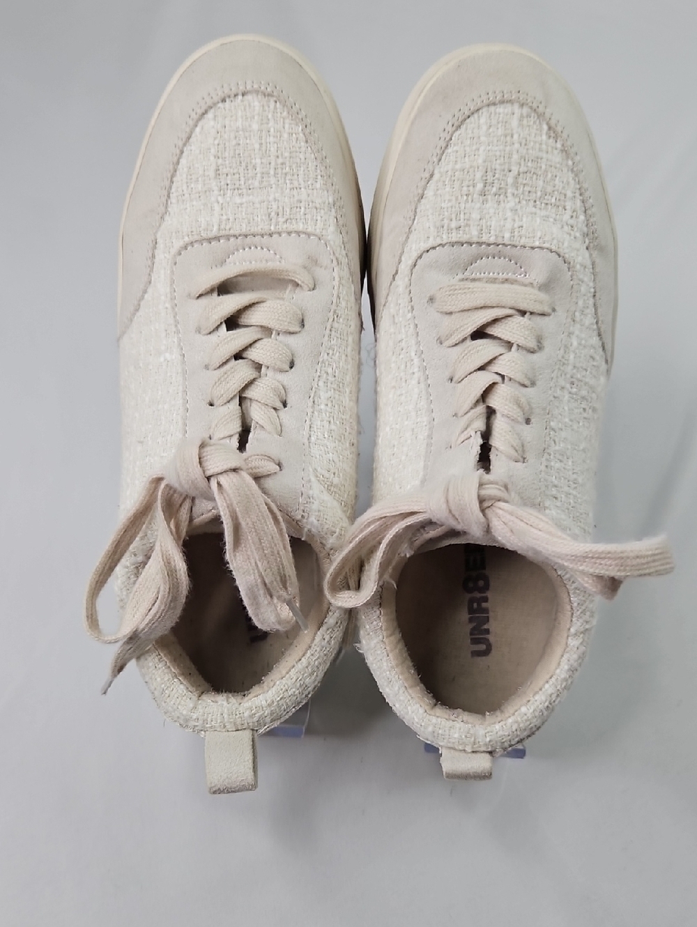Unr8Ed Platform Neutral Tweed Lace-Up Sneakers for Women — Cream Size 9